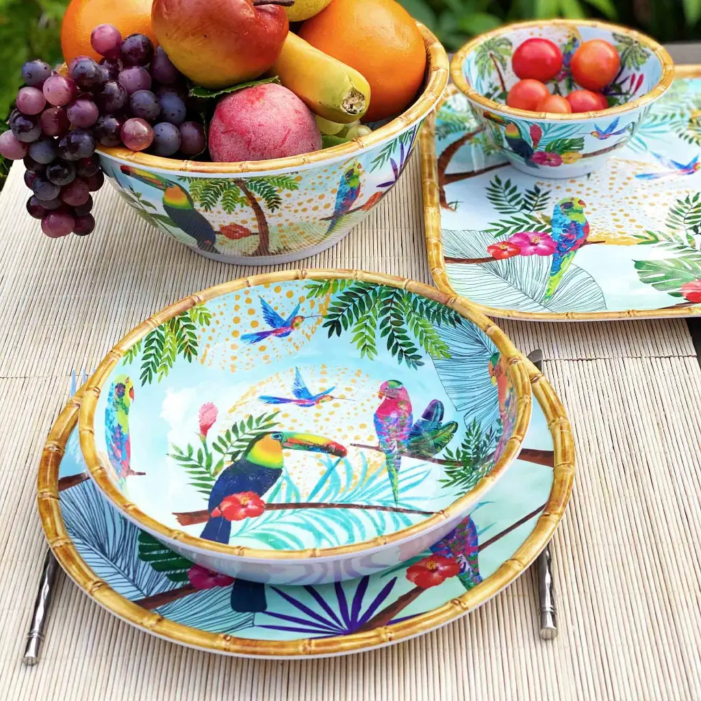 Grande assiette creuse en mélamine toucans - Ø 23 cm - Jardin de la Comtesse