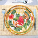 Grande assiette plate en mélamine pure - 28 cm - Fleurs exotiques