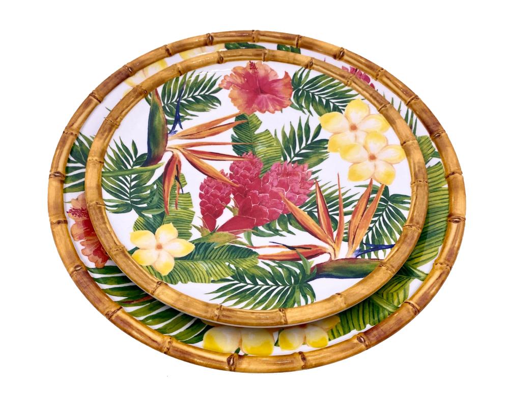 Grande assiette plate en mélamine pure - 28 cm - Fleurs exotiques