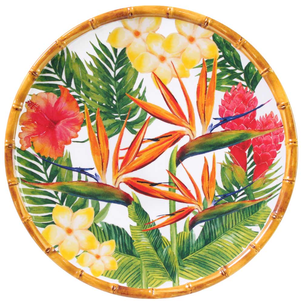 Grande assiette plate en mélamine pure - 28 cm - Fleurs exotiques