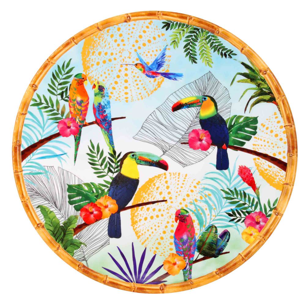 [MTO-07PRB] Plat de service rond Toucans de Rio - Les Jardins de La Comtesse