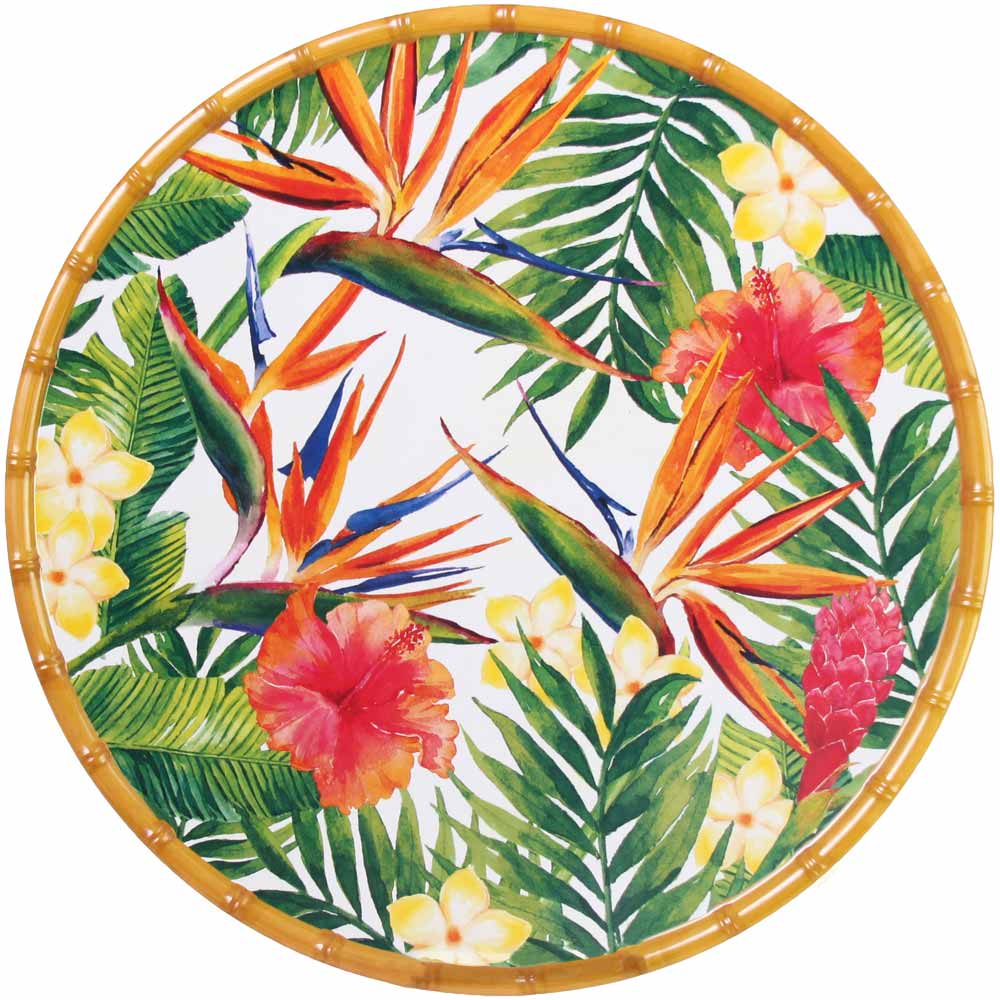 [MF-07PRB] Plat de service rond fleurs exotiques - Les Jardins de La Comtesse