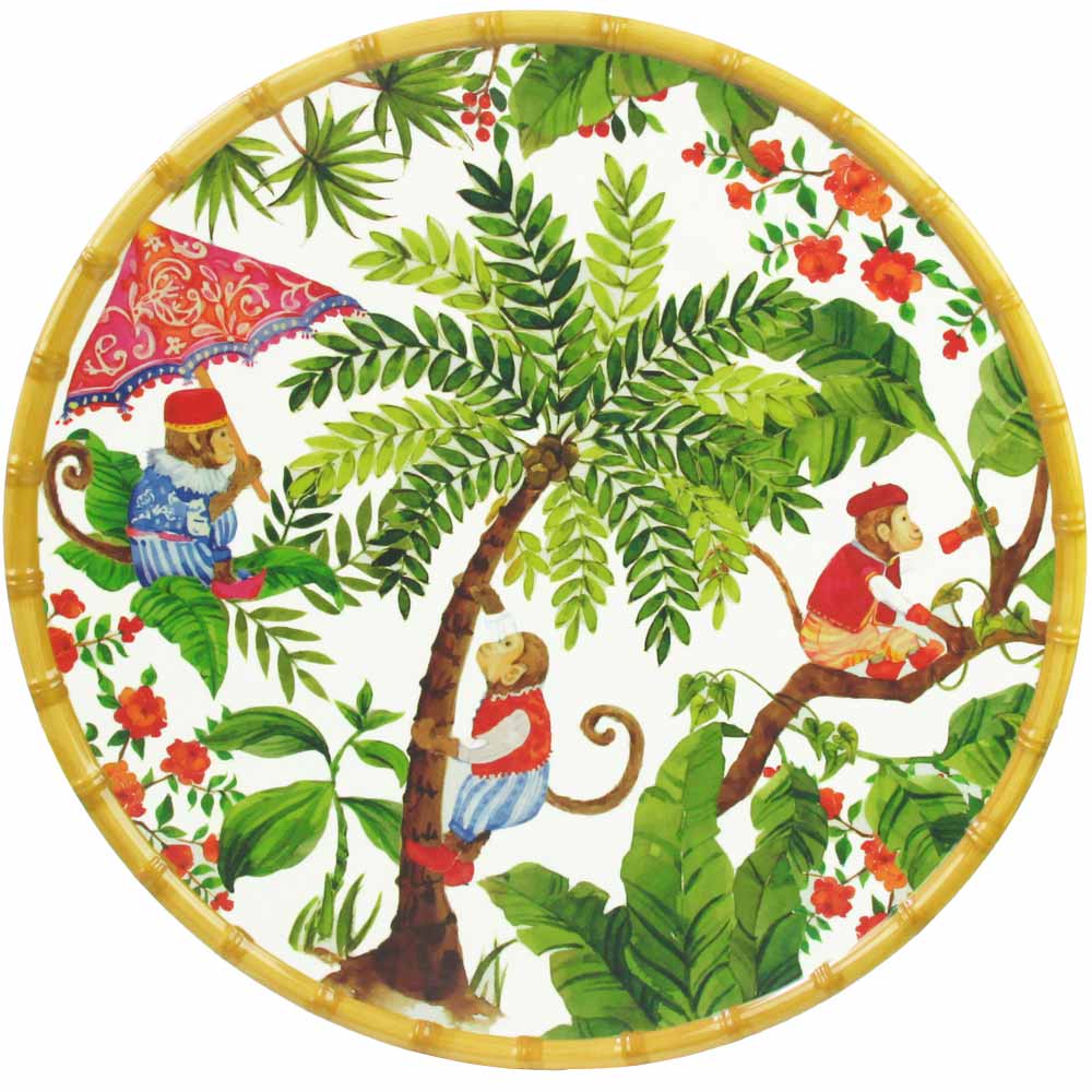 [MJ-07PRB] Plat de service rond singes de Bali - Les Jardins de La Comtesse
