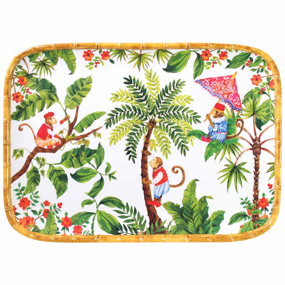[MJ-13MPB] Plateau rectangulaire singes de Bali - Les Jardins de La Comtesse
