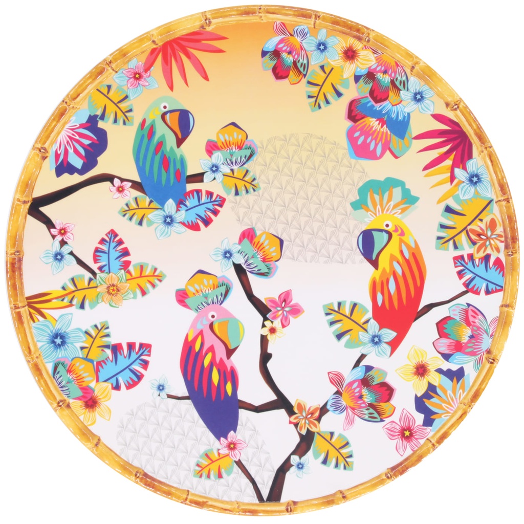 Plat de service rond perroquets de Bahia - Les Jardins de La Comtesse