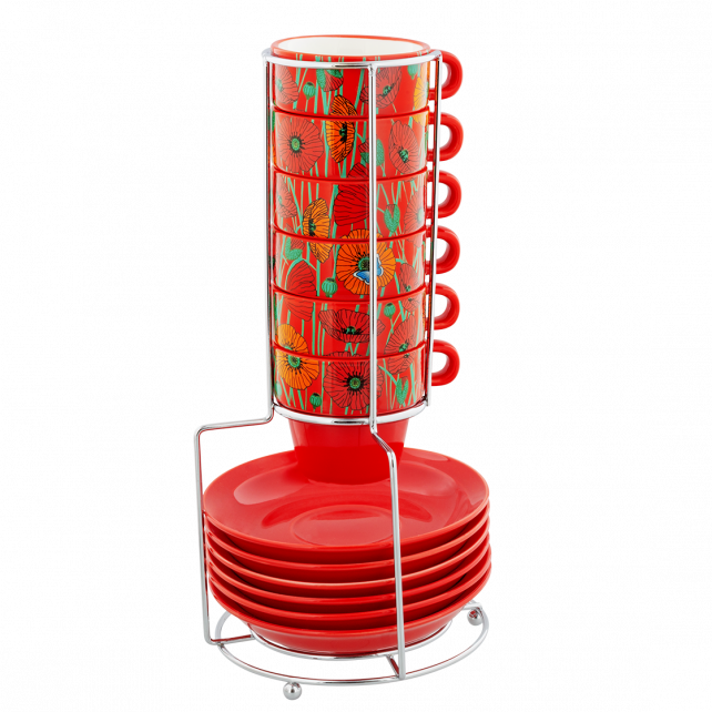 [37388 COQ] Tour de tasses espresso Pylones - Café Coloré (Coquelicots)