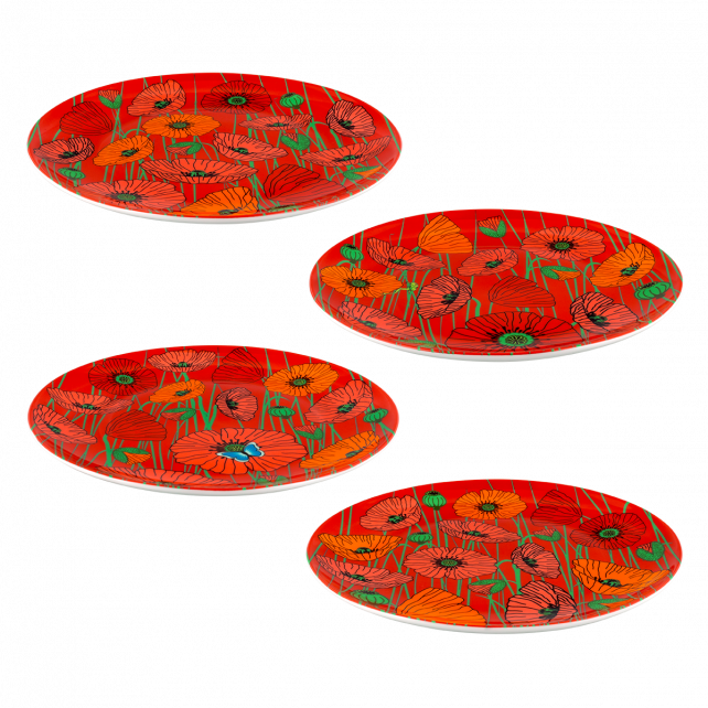 [DEP#COQ] Set de 4 Assiettes - Dessert coloré - Pylones (Coquelicots)