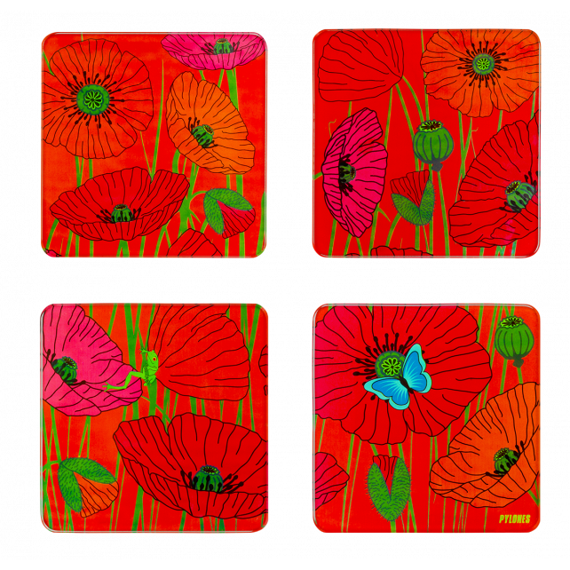 [37220 COQ] Set de 4 dessous de verre - Sous verre - Pylones (Coquelicots)
