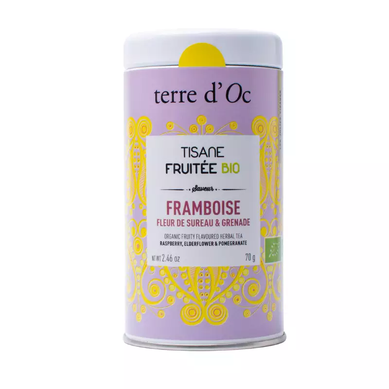 [TOTFRPO082] Tisane Framboise, fleur de Sureau et Grenade - Terre d' Oc (Boîte 70g)
