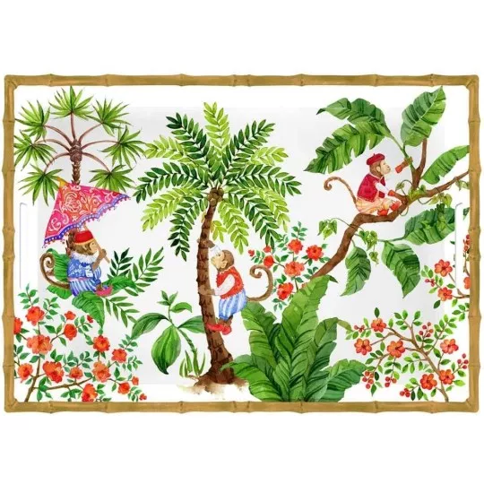 Grand plateau de rectangulaire singe de bali - Les Jardins de La Comtesse