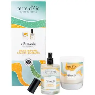 Coffret bougie parfumée et parfum d'ambiance Ori mahoi - Terre d'Oc