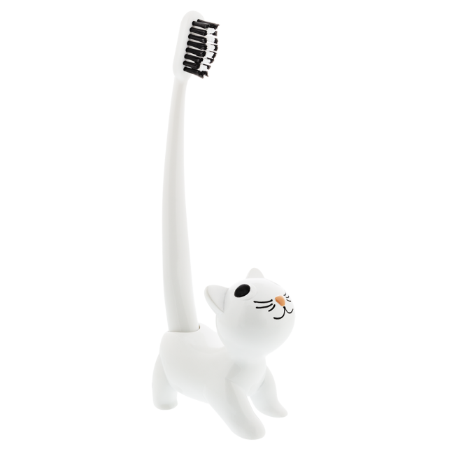 [39402 WHCAT] Porte brosse à dents et Brosse à dents - Catsmile - Pylones (chat blanc)