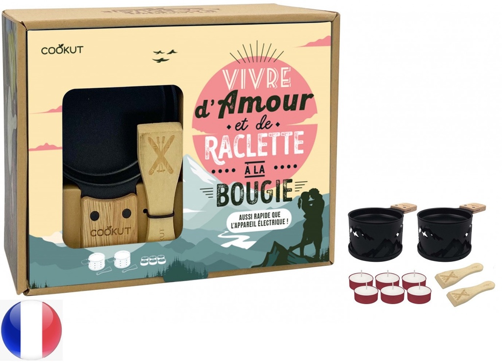 [LUMI2SL208] Raclette montagne noir vivre d'amour et de raclette + 6 bougies - Cookut