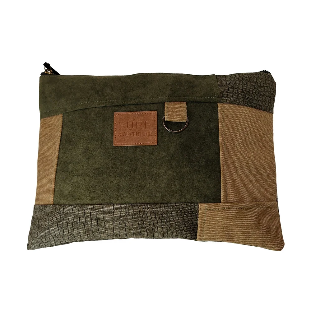 Pochette Zippe toile bicolore Kaki et Marron - Country Casa