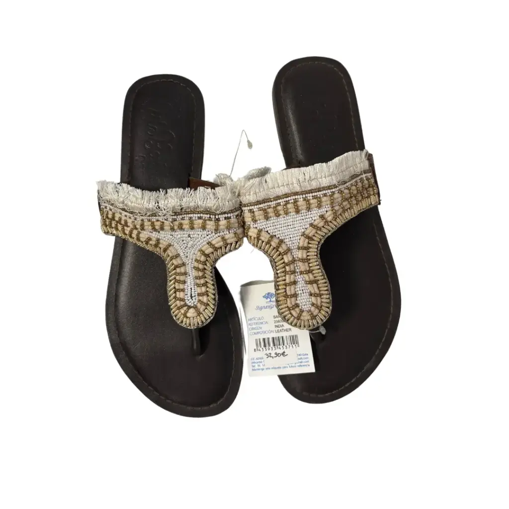 Sandales en cuir perle blanche - Signes Grimalt