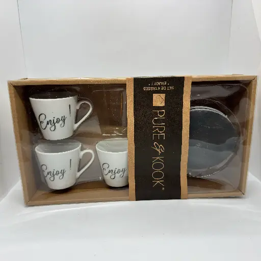 [CB002] Set de 4 Tasses "Enjoy" - Pure & Kook 