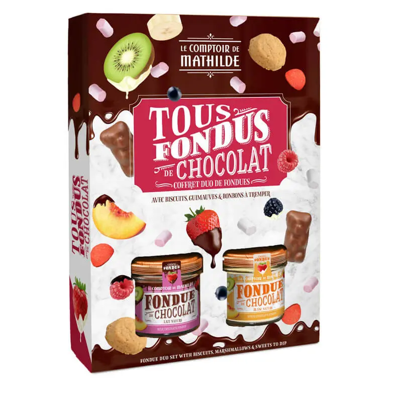 Coffret Kit Fondue Chocolats Lait et Blanc - Comptoir de Mathilde