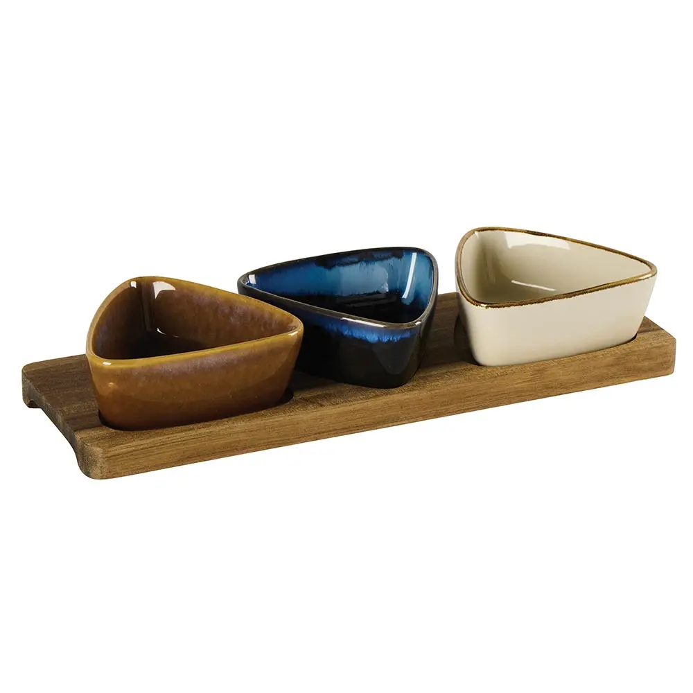 Ramequins triangulaires sur plateau acacia - Country Casa