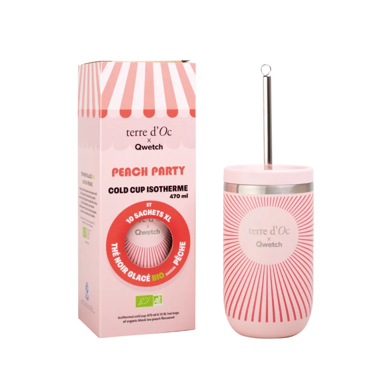 [TOTGLCF417] Coffret Thé Glacé Bio Pêche & Cold Cup Qwetch -Terre D'oc