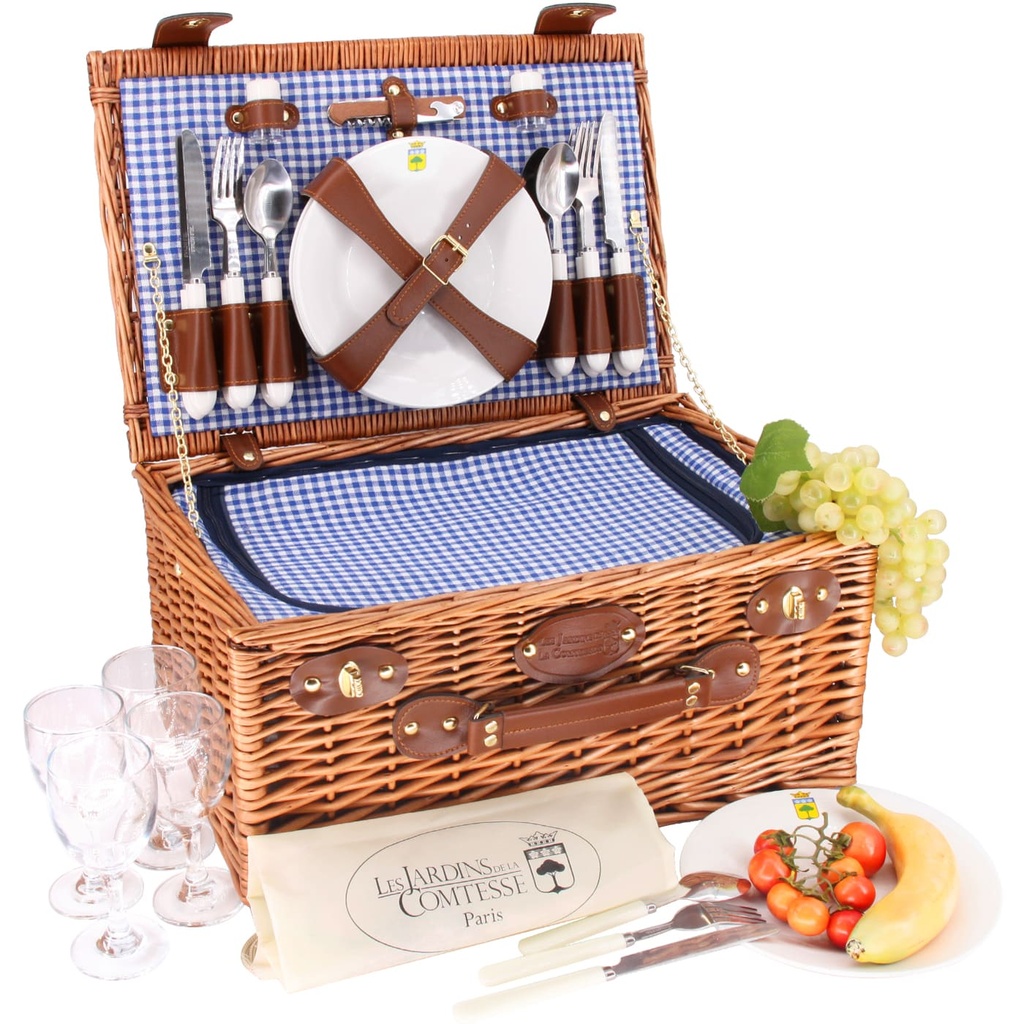 [P-1915] Panier pique-nique en osier Marly bleu - Les Jardins de la Comtesse