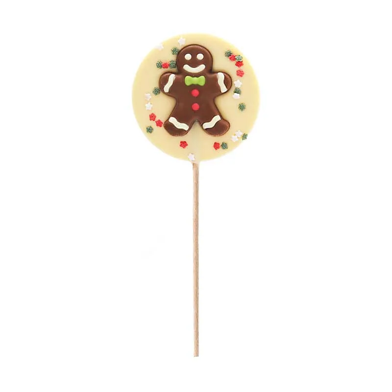 [CSUCD0042] Sucette Chocolat Blanc Noël Sujet Bonhomme Pain D'Epices