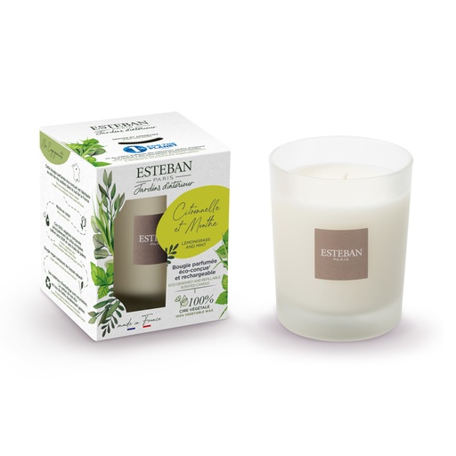 Bougie parfumée rechargeable citronnelle et menthe - Esteban
