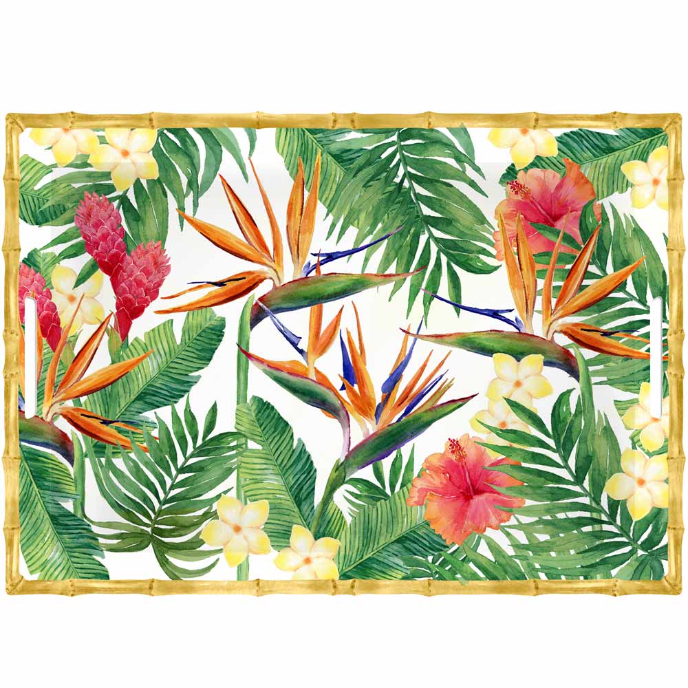 Grand plateau de service imprimé à poignées - mélamine- Fleurs Exotiques - Les Jardins de La Comtesse