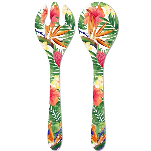 [MF-05C] Couverts à salade en mélamine - Fleurs exotiques