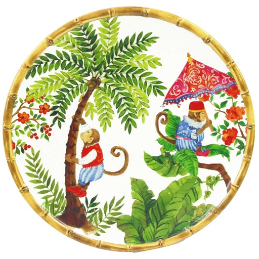 [MJ-02DB] Grande assiette plate singes de Bali - Les Jardins de La Comtesse