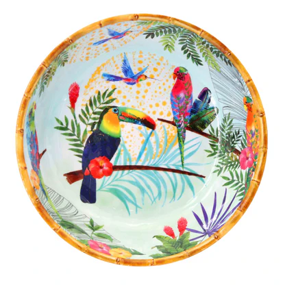 [MTO-15SB] Grande assiette creuse en mélamine toucans - Ø 23 cm - Les Jardins de la Comtesse
