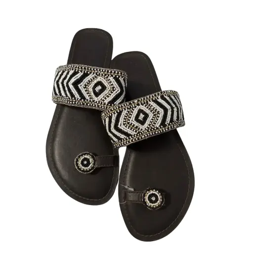 Sandales en cuir perle noir et blanche - Signes Grimalt 